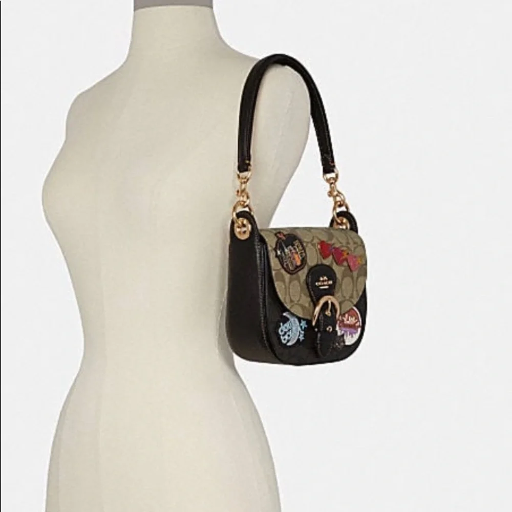 RARE🔥Authentic COACH SIGNATURE LEATHER  PATCHES FLAP SNAP SHOULDER/CROSSBODY - Picture 4 of 16